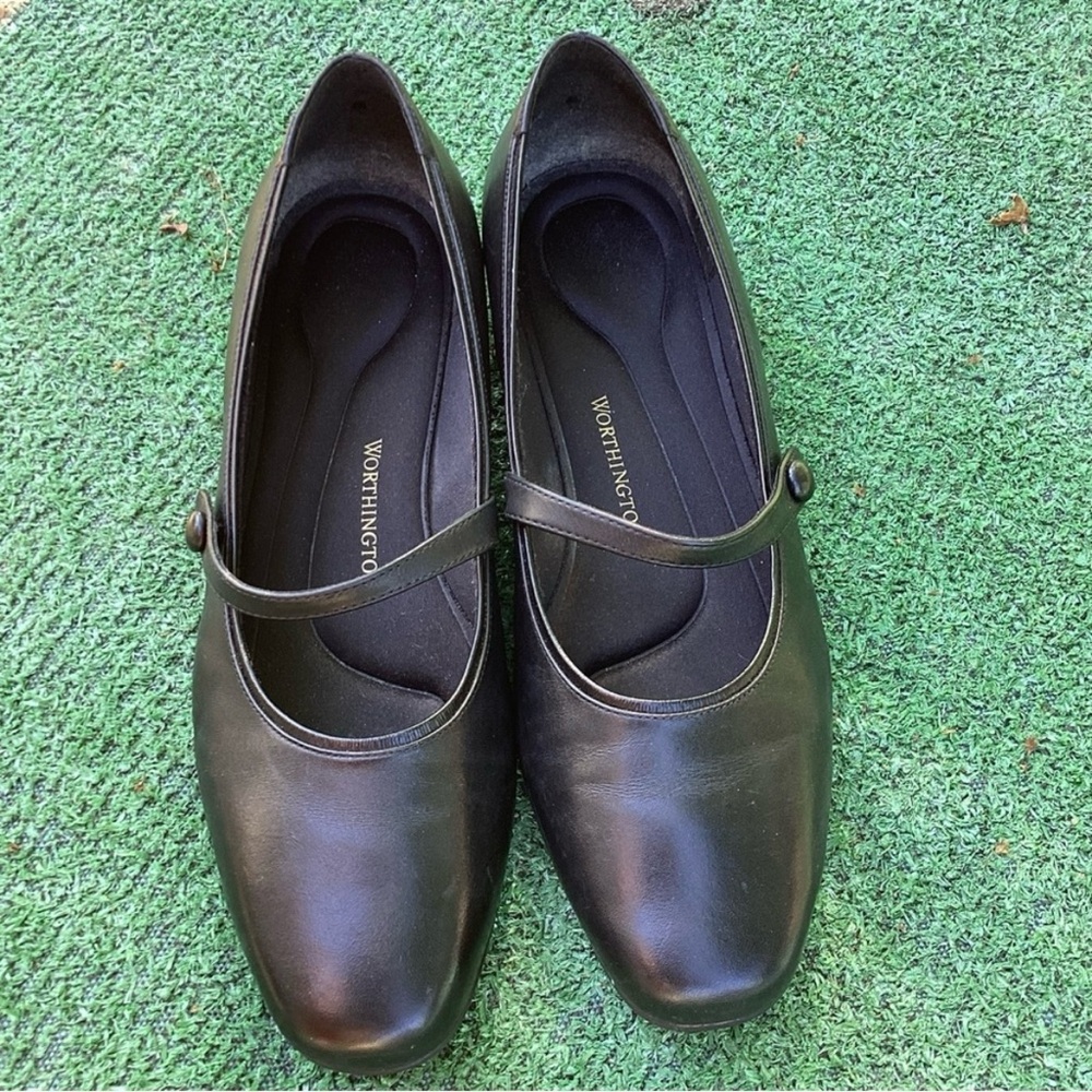 Worthington Black Leather Mary Jane Shoes Size 8W  Flats